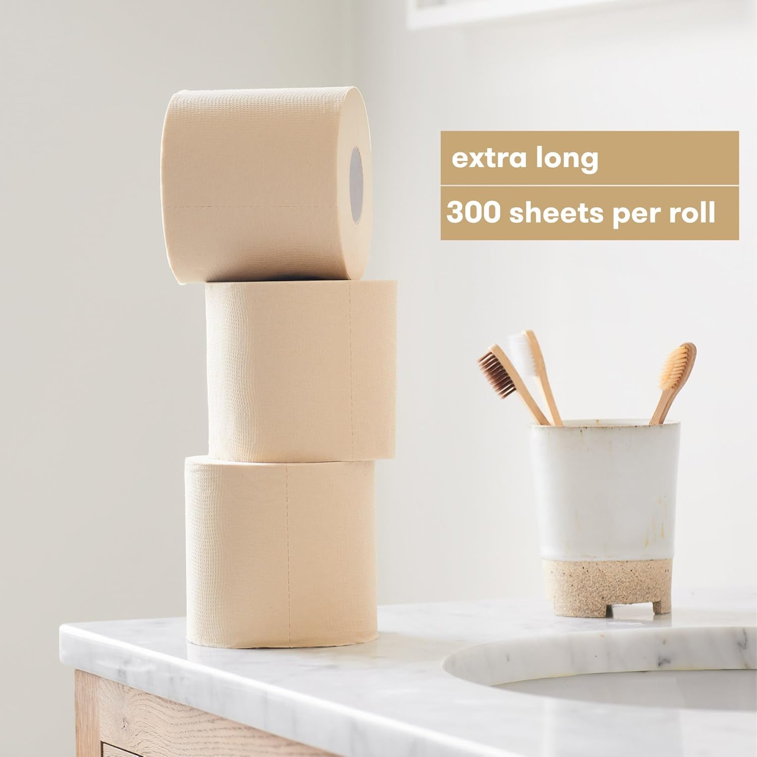 Bamboo Toilet Roll 48 Pack, Unbleached 3 Ply, 300 Sheets Z300225