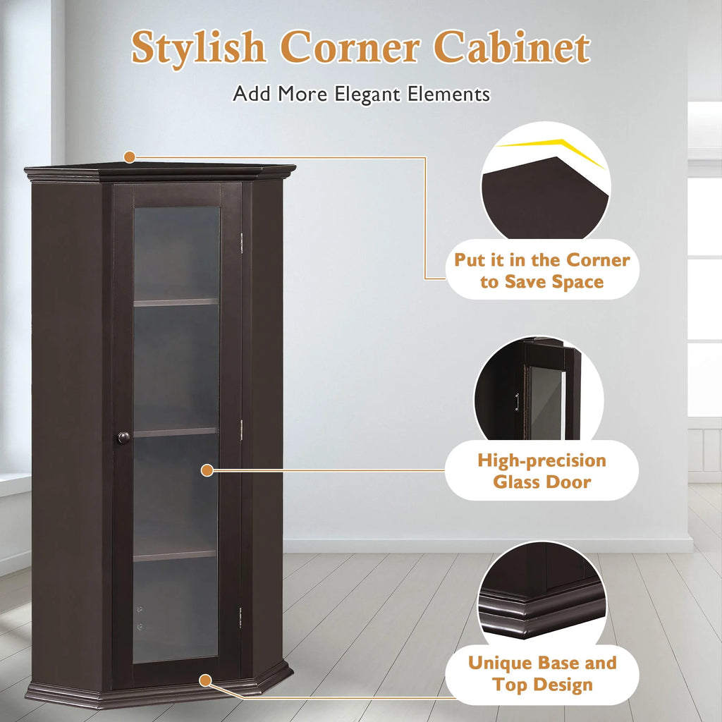 Freestanding Bathroom Cabinet with Glass Door, Corner Storage W61167