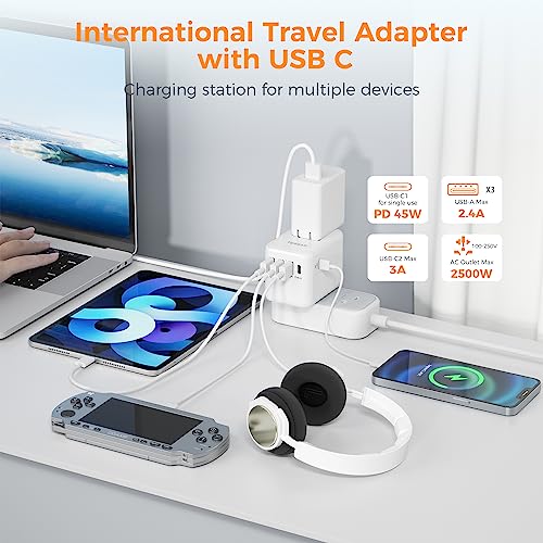 Universal Travel Plug Adapter 30W with USB C and 4 USB A Ports I95825