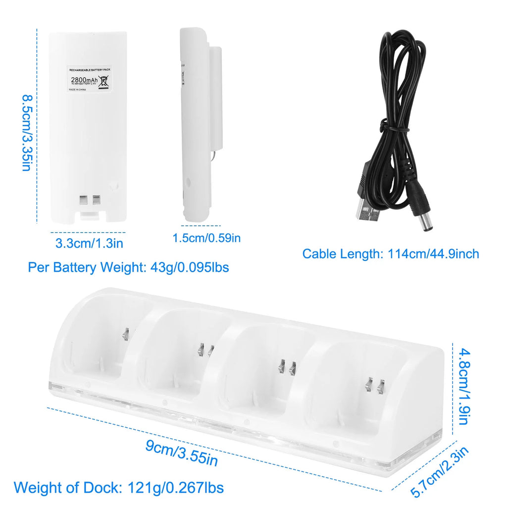4 Remotes Charging Dock Game Controller Charger for Wii White G769617