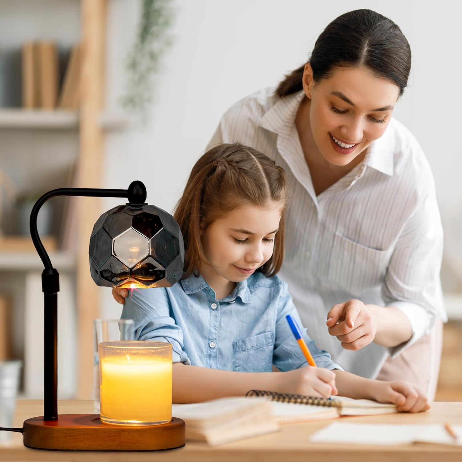 Candle Warmer Lamp with Timer, Adjustable Dimmer and Height, Wooden Base C5110