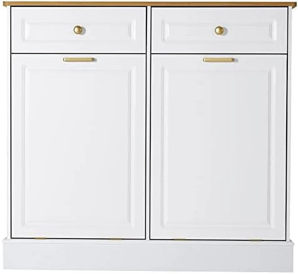 Double Barn Door Trash Cabinet with Hideaway Drawer H858