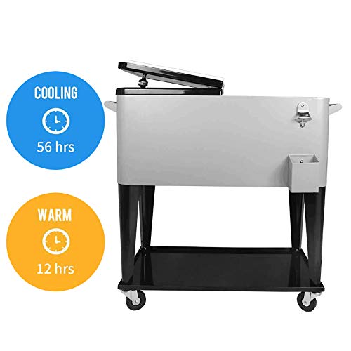 80 Quart Rolling Ice Chest Cooler Cart with Wheels and Handle E3930