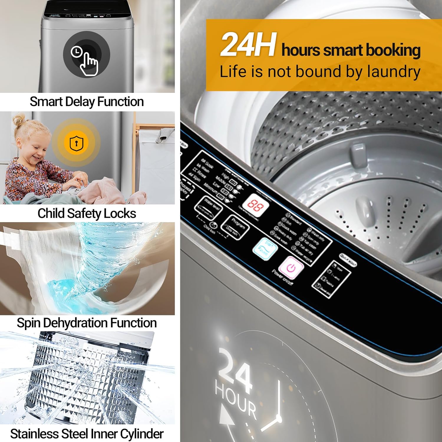 Portable Washer 19.5lbs with 10 Programs and LED Display Q198923