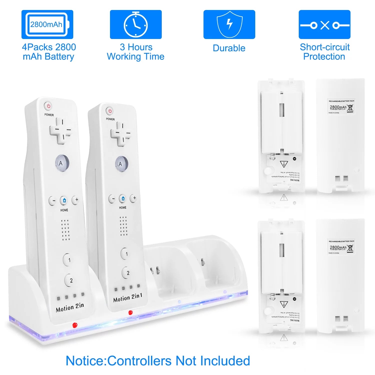4 Remotes Charging Dock Game Controller Charger for Wii White G769617