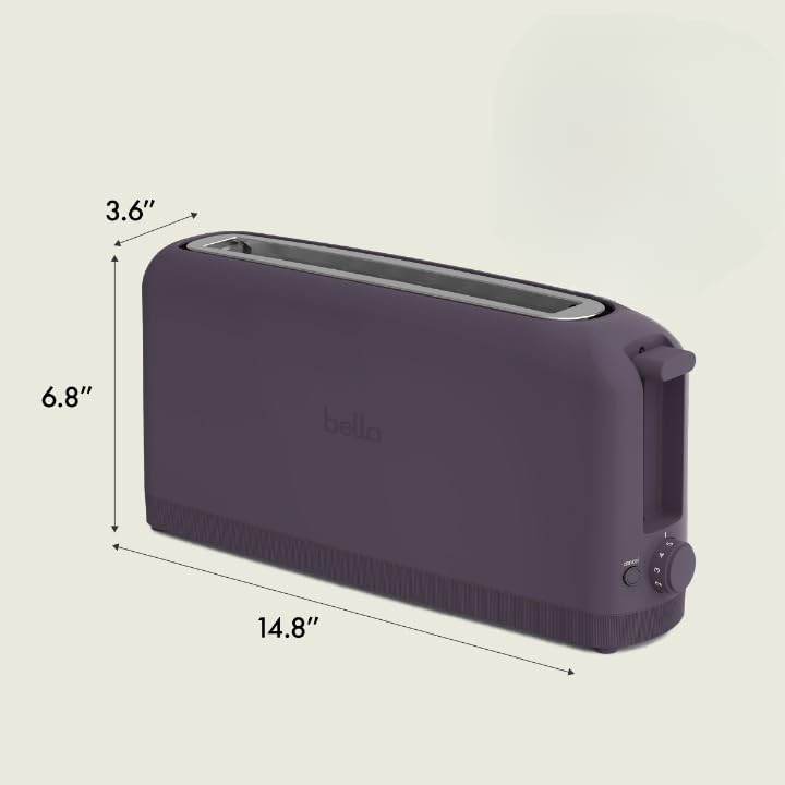 2 Slice Slim Toaster with 6 Shade Settings, Long Slot, Removable Crumb Tray R654