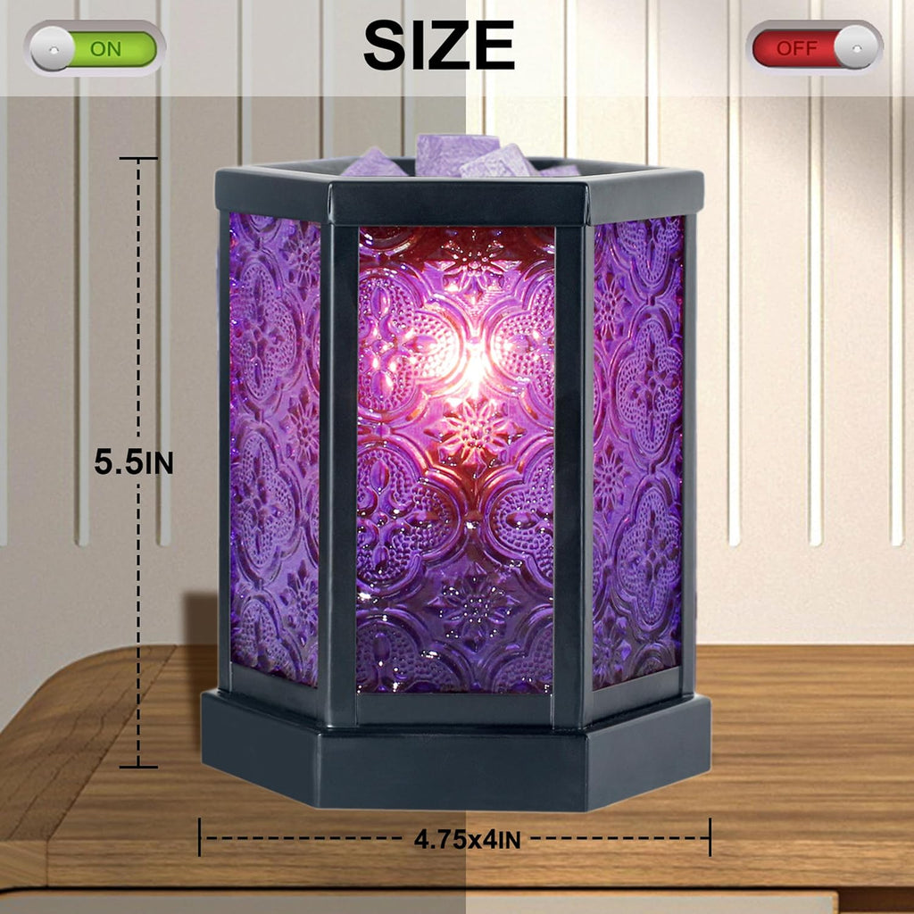 Moroccan Electric Wax Melt Warmer Decorative Candle Burner, Hexagonal Purple Glass T60608