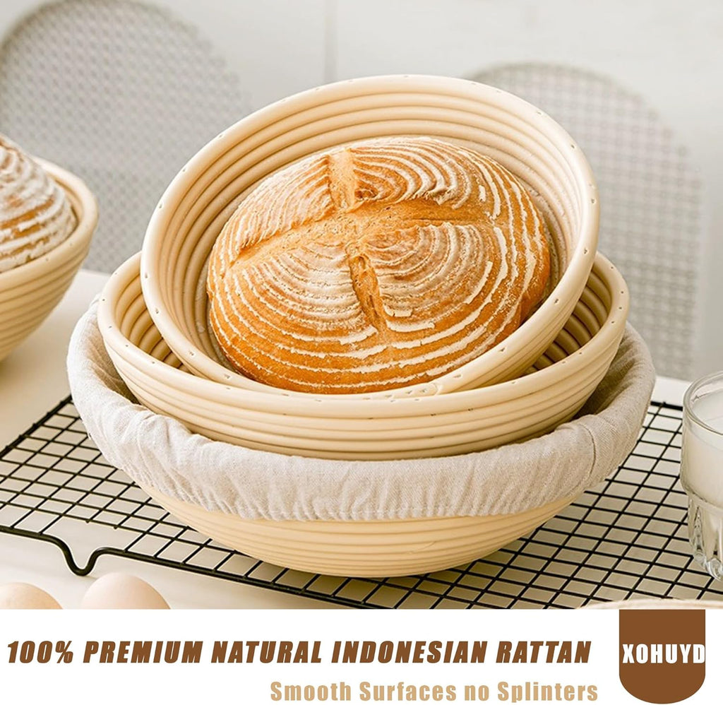 Banneton Bread Proofing Baskets Set with Lame, Danish Whisk, Liners S188