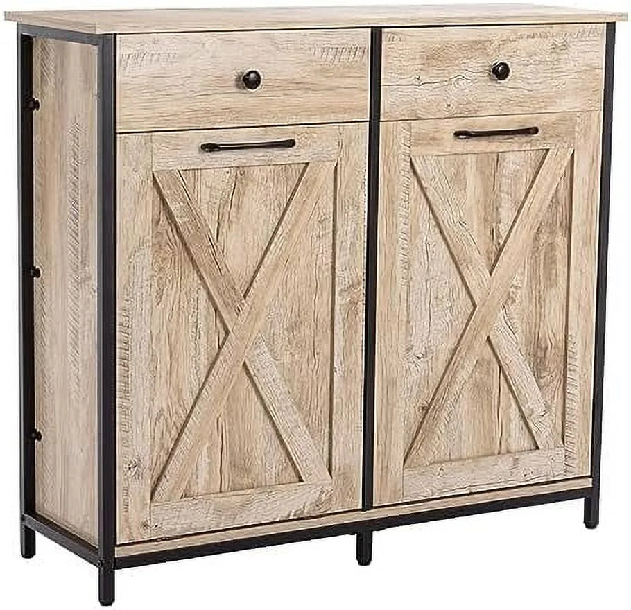 Double Barn Door Trash Cabinet with Hideaway Drawer G9317