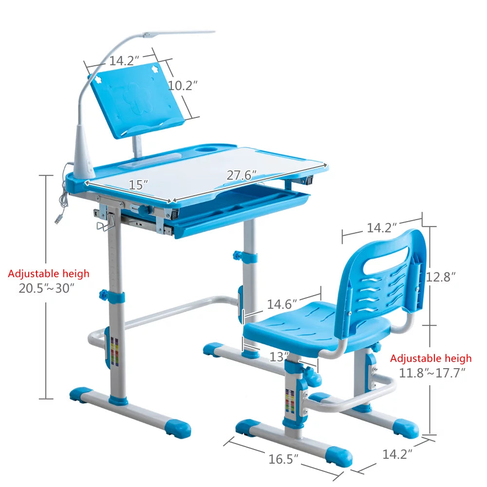Kids Desk and Chair Set, Height Adjustable Study Table with LED Light G28059
