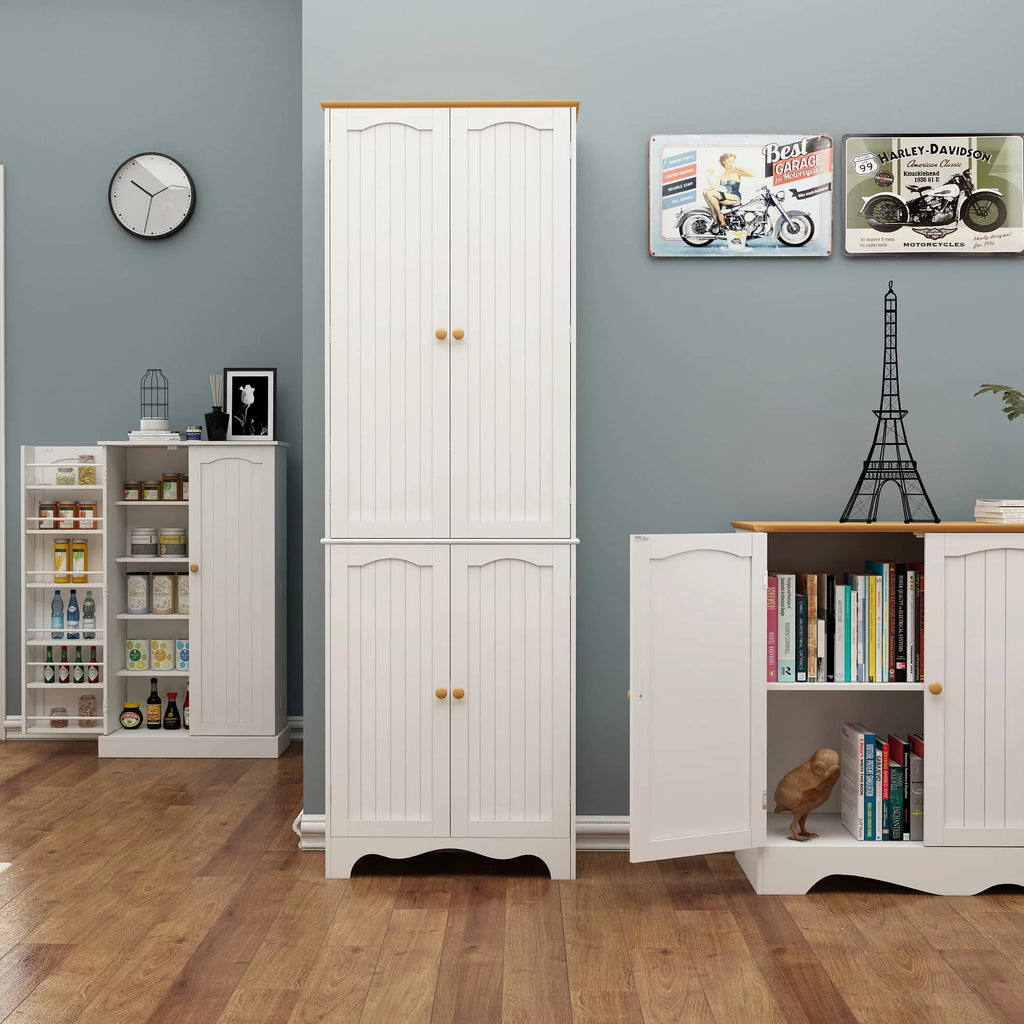 72" Tall Kitchen Pantry Cabinet with 4 Doors and 2 Adjustable Shelves, White and Honey O120266