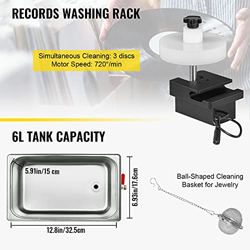 Ultrasonic Vinyl Record Cleaner 6L 40kHz Stainless Steel Tank I5580