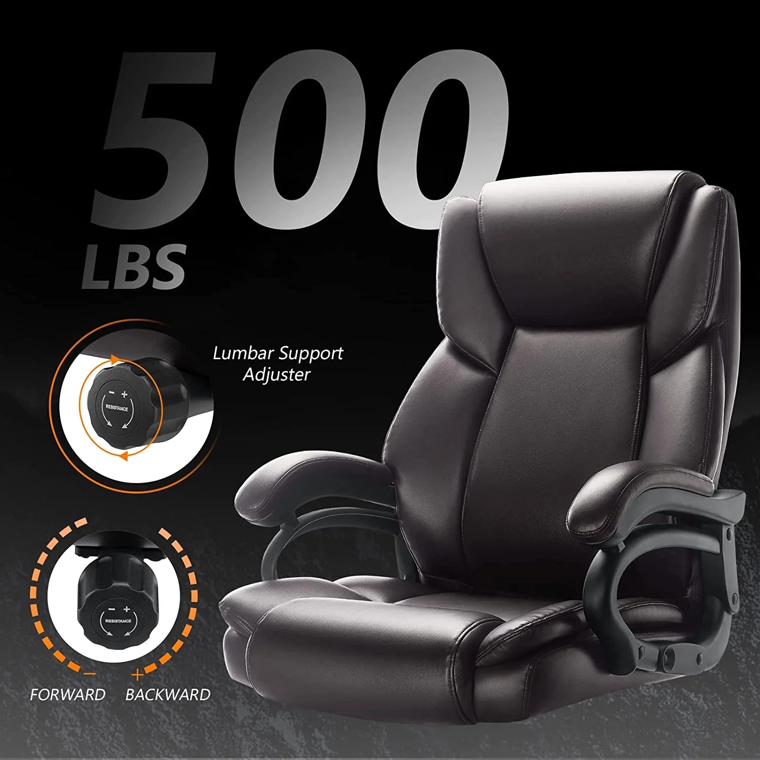 Big and Tall 500lb Home Office Chair, Executive Desk Chair with High Back and Lumbar Support H62402