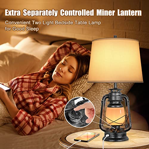 Set of 2 Farmhouse Table Lamps, 3-Way Dimmable Touch with USB Port, LED Bulbs Included P154