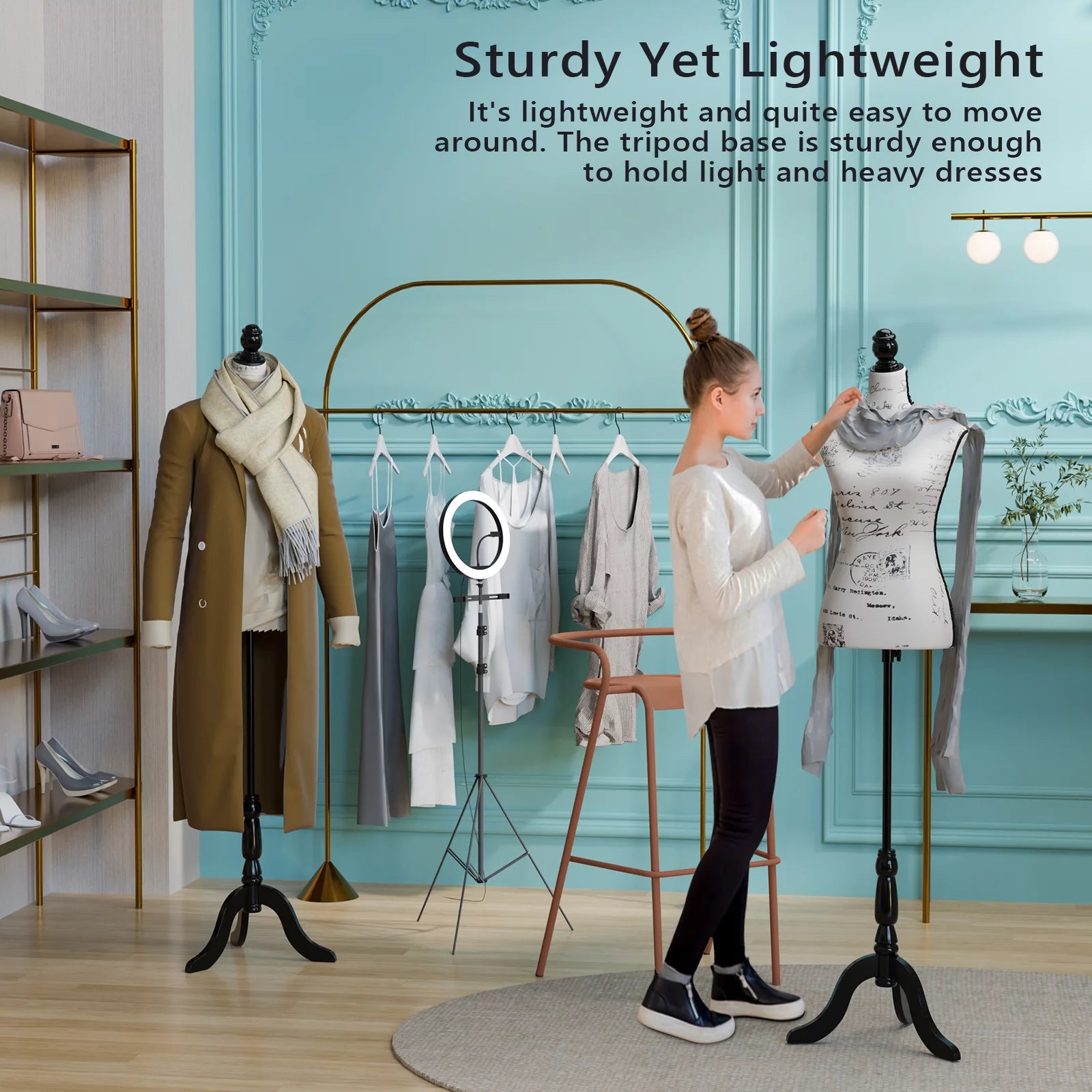 Dress Form Mannequin Torso with Wooden Tripod Base Stand X19594