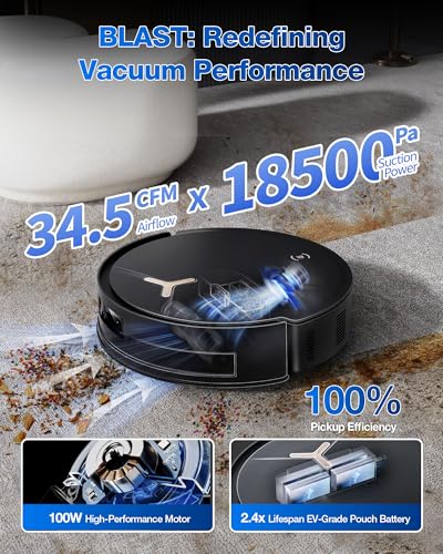 Robot Vacuum and Mop, 18500Pa Suction, Auto-Lift, Self-Emptying C481