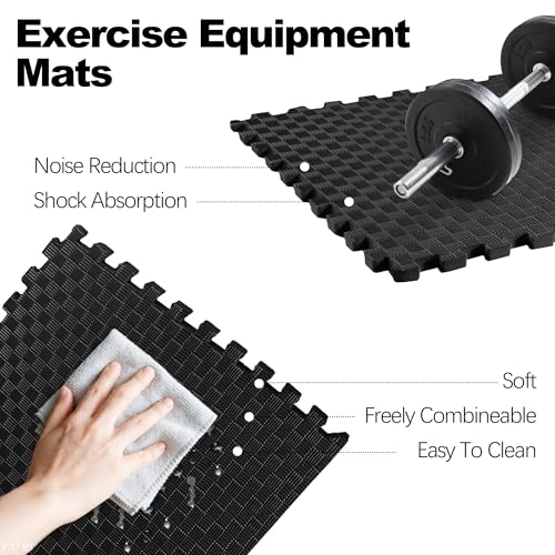 Interlocking Foam Gym Flooring Mat, 1 Inch Thick, 6 Tiles, Black C4472