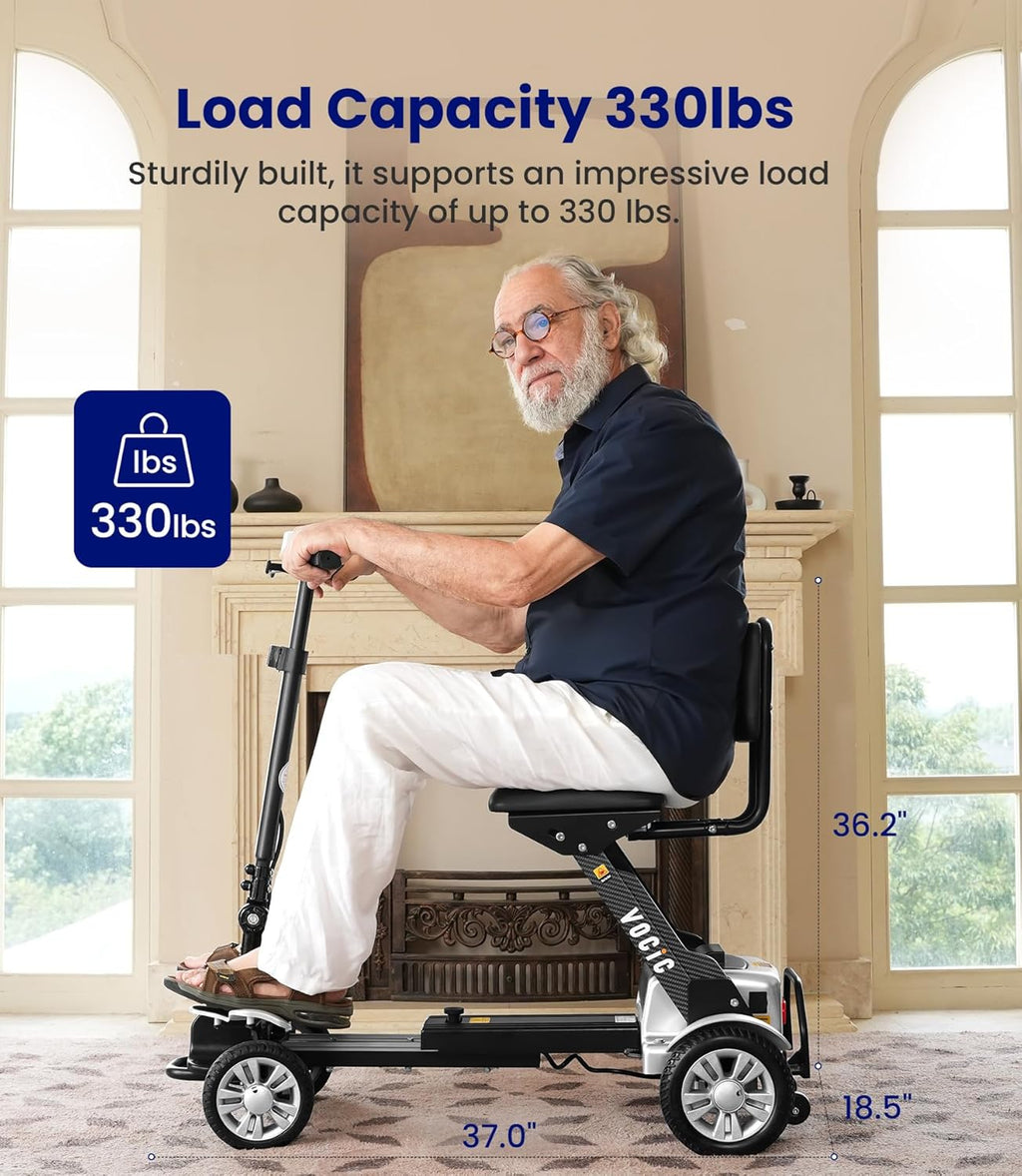 Carbon Fiber Powered Mobility Scooter for Seniors Adults, 4 Wheel Folding Electric Scooter with Seat B629