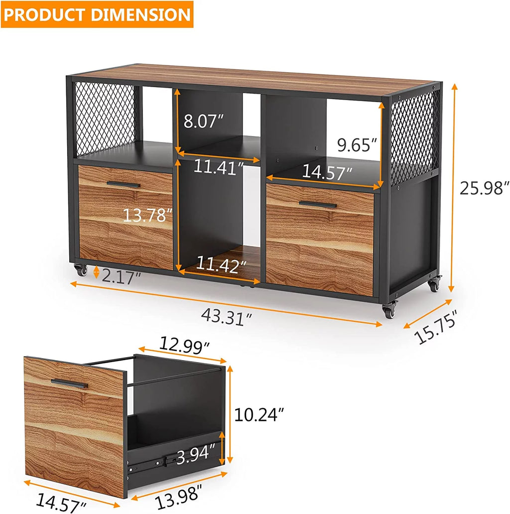 2 Drawer Wood File Cabinet, Mobile Lateral Filing Cabinet, Rustic Brown B224900