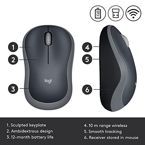 Wireless Mouse, 2.4GHz USB Receiver, 12-Month Battery, 1000 DPI Optical Tracking I608686