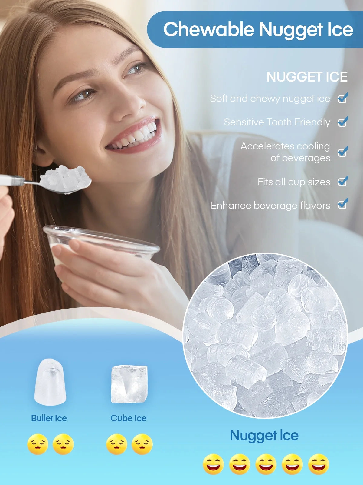 Nugget Ice Maker Countertop, Self-Cleaning, Stainless Steel, Portable with Ice Scoop and Basket S569181