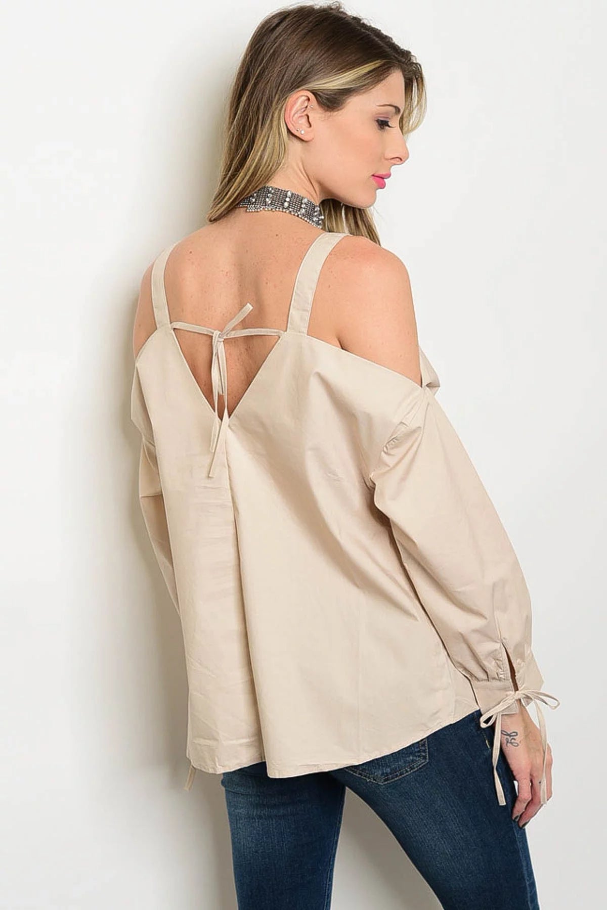 Cold Shoulder Poplin Top I333298