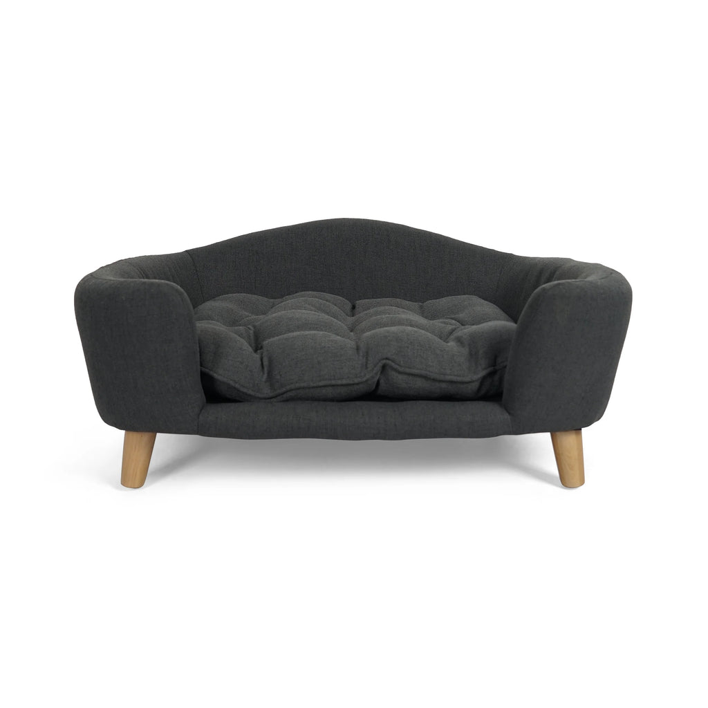 Mid Century Small Plush Pet Bed, Dark Gray and Natural R30939