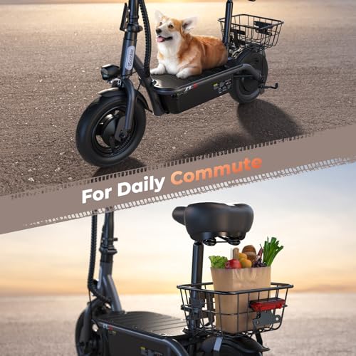 Electric Scooter with Seat, Long Range, Adjustable Handlebar, Dual Suspension V27936