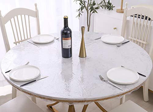 Round Vinyl Fitted Tablecloth Waterproof Heavy Duty Elastic Edge Table Cover K5214
