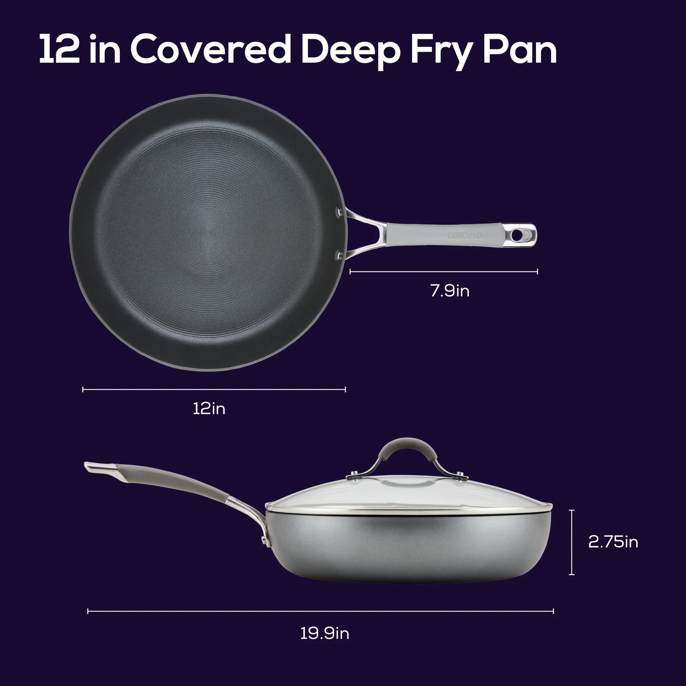 12 Inch Nonstick Deep Frying Pan with Lid, Gray E83015