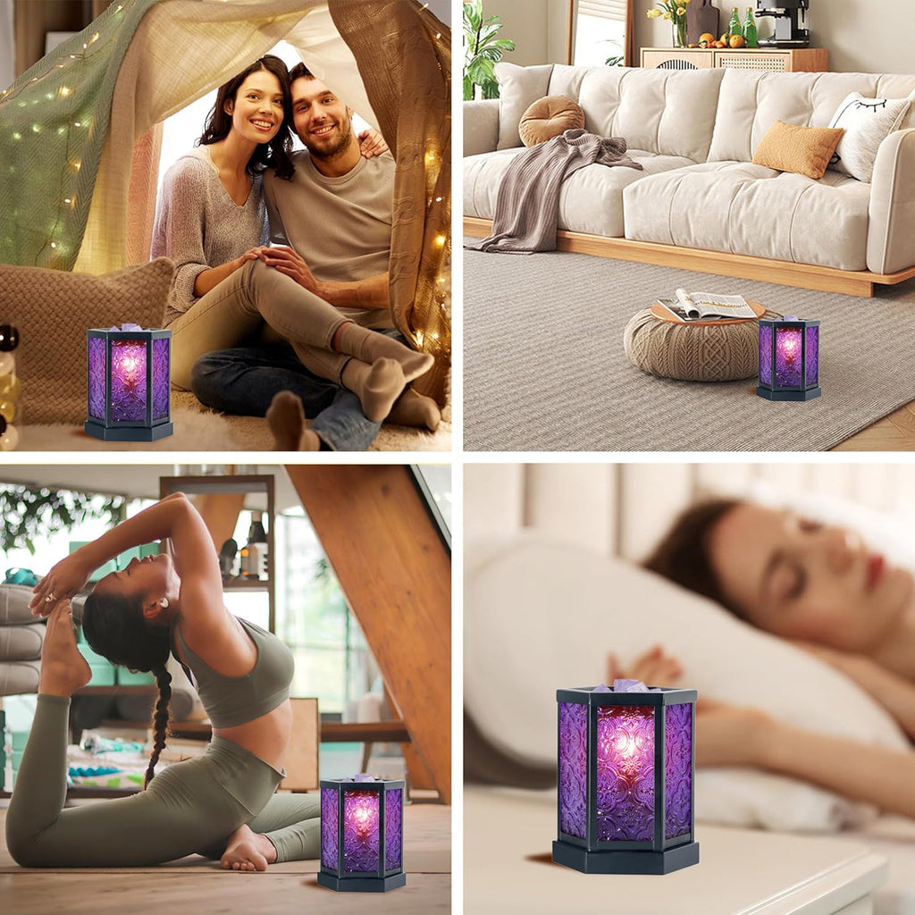 Moroccan Electric Wax Melt Warmer Decorative Candle Burner, Hexagonal Purple Glass T60608
