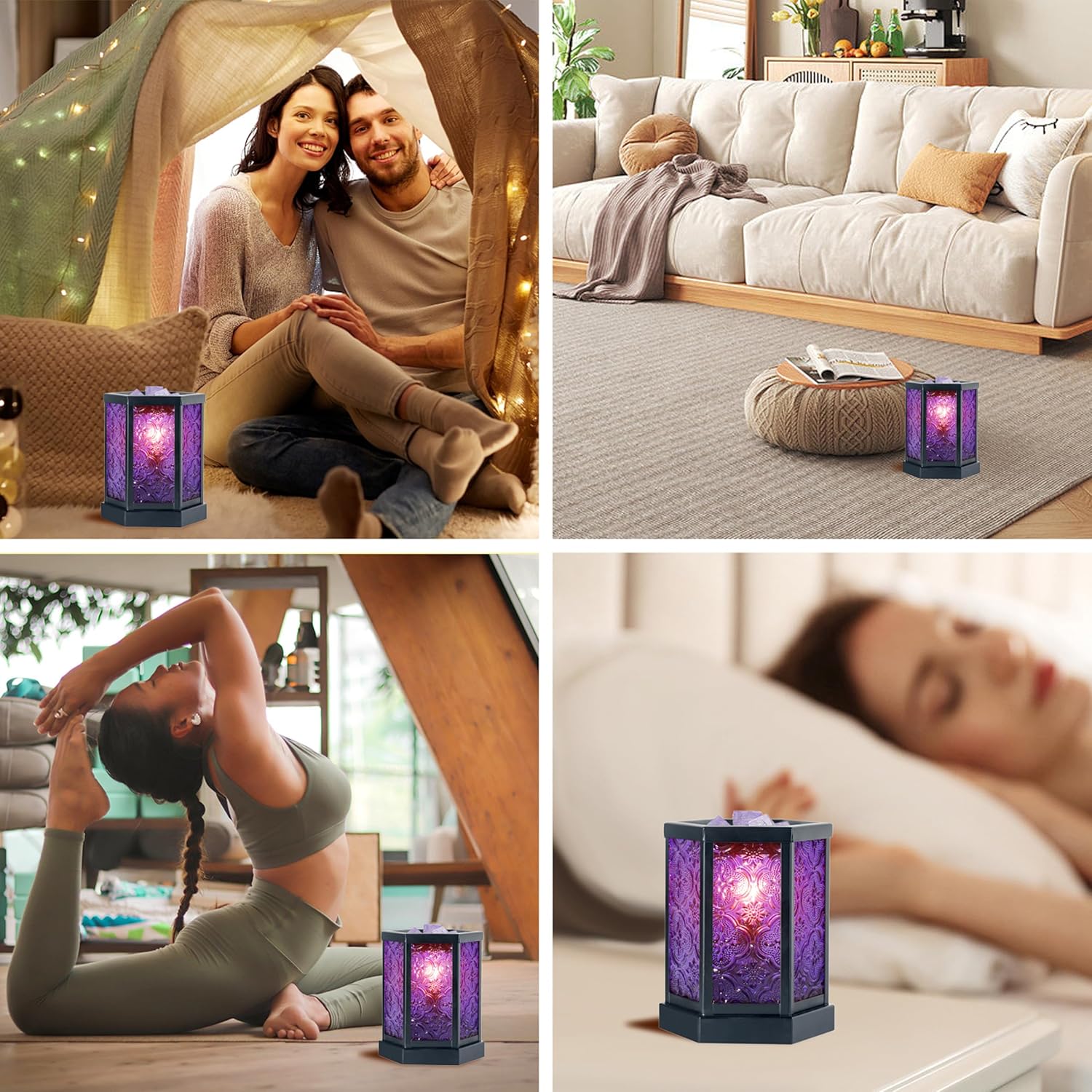 Moroccan Electric Wax Melt Warmer Decorative Candle Burner, Hexagonal Purple Glass T60608