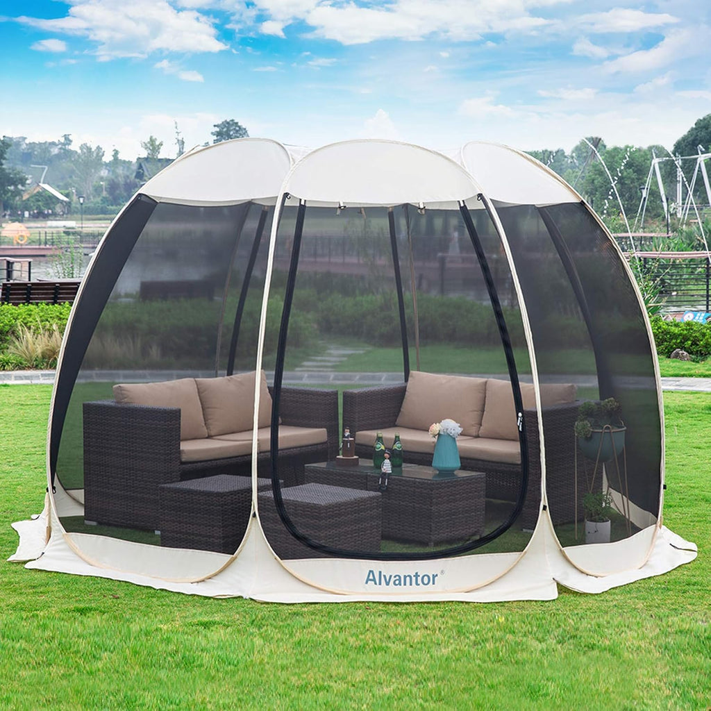 Alvantor Screen House Room Camping Tent Outdoor Canopy Pop Up Sun Shade Hexagon Shelter Mesh Walls Not Waterproof 6'x6' Beige Patent Pending