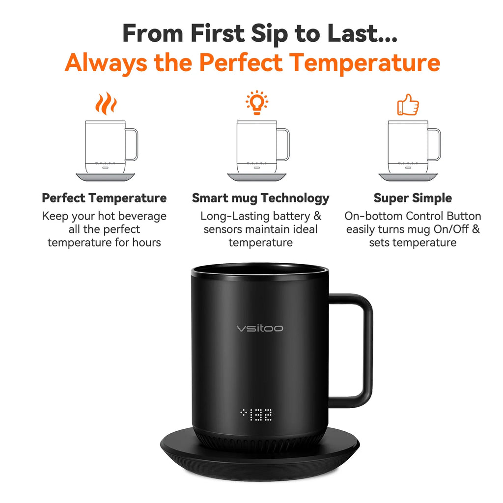 Temperature Control Smart Mug with Lid, Self Heating Coffee Mug 10 oz, LED Display O828231