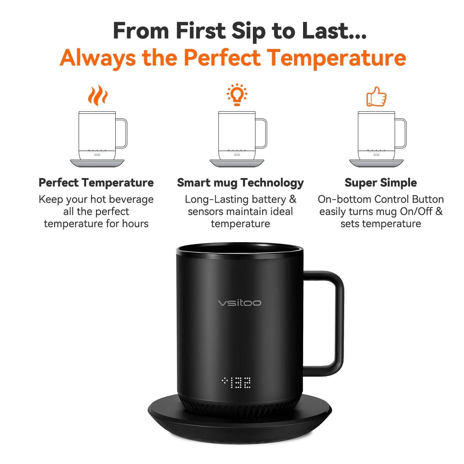 Temperature Control Smart Mug with Lid, Self Heating Coffee Mug 10 oz, LED Display O828231