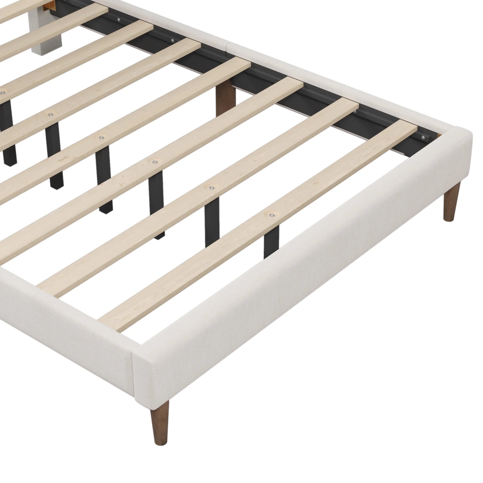 Upholstered Queen Platform Bed with Tufted Headboard, Solid Wood Legs, No Box Spring Needed A948666