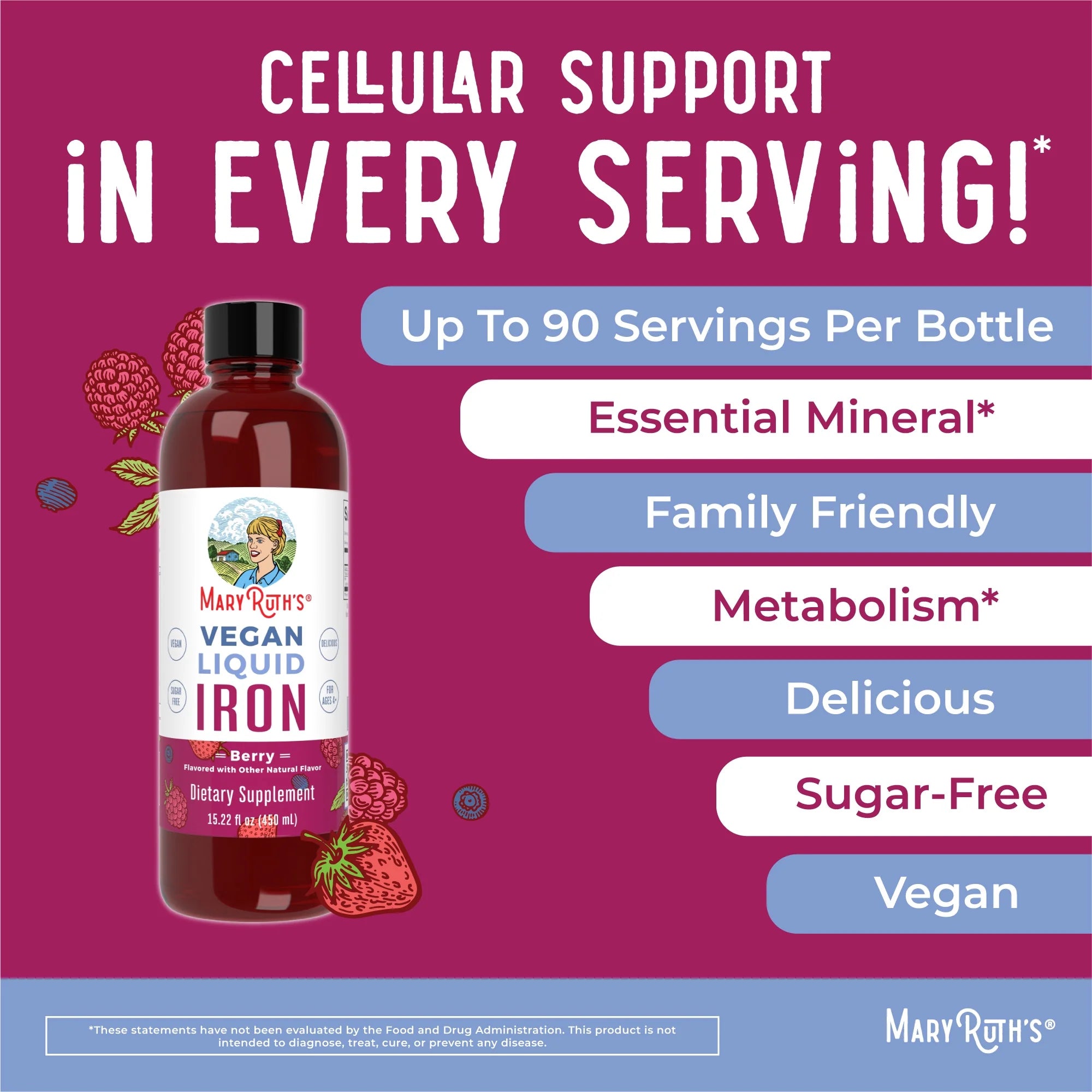 Liquid Iron Supplement for Women Men & Kids, Sugar Free, Vegan, 15.22 fl oz M692