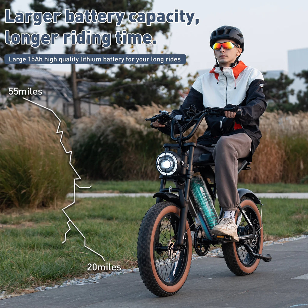 750W Electric Bike for Adults, 48V 15Ah Removable Battery, 20" Fat Tire Mountain Bicycle Q958