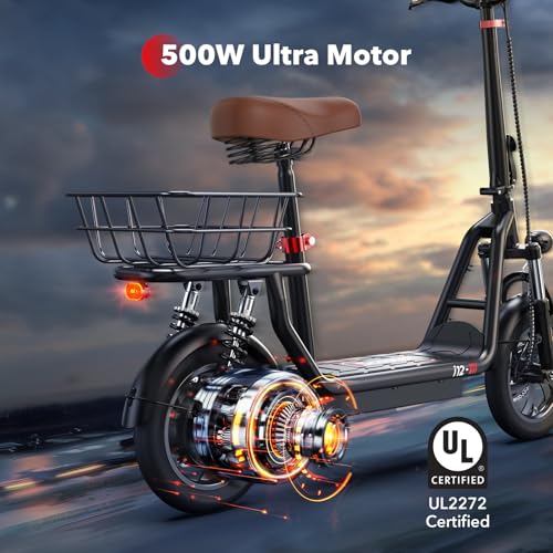 Electric Scooter with Seat, Long Range, Adjustable Handlebar, Dual Suspension V27936