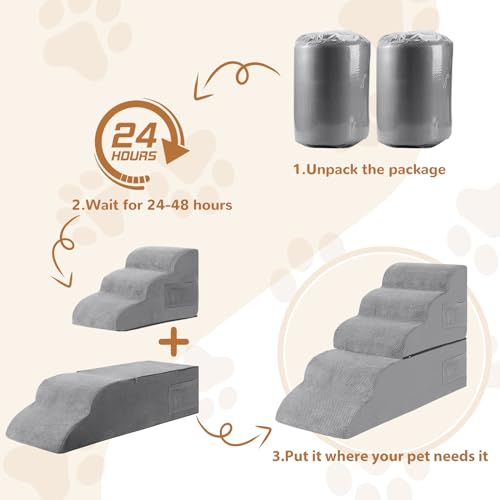 Foam Dog Stairs for High Beds, 5 Steps, Non-Slip, for Small and Senior Pets W832112