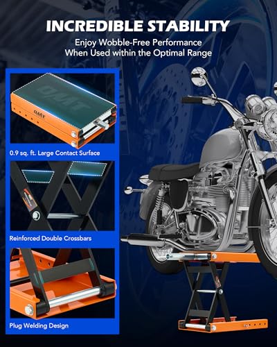 Motorcycle Scissor Lift Jack, 1100 lb Capacity, Wide Deck with T Handle, for ATV Dirt Bike Cruiser G6574