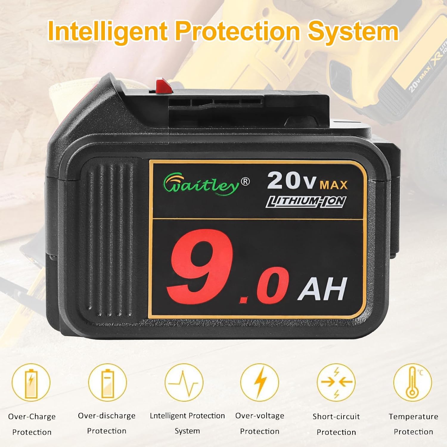 2 Pack 20V 9.0Ah Replacement Battery with LED Indicator for Cordless Power Tools P564