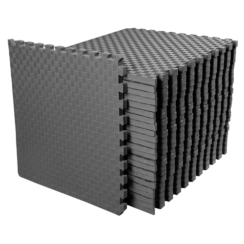 Interlocking Foam Gym Flooring Mat, 1 Inch Thick, 6 Tiles, Black C4472