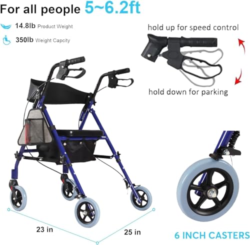 Rollator Walker with Seat, 6-Inch Wheels, Blue V573