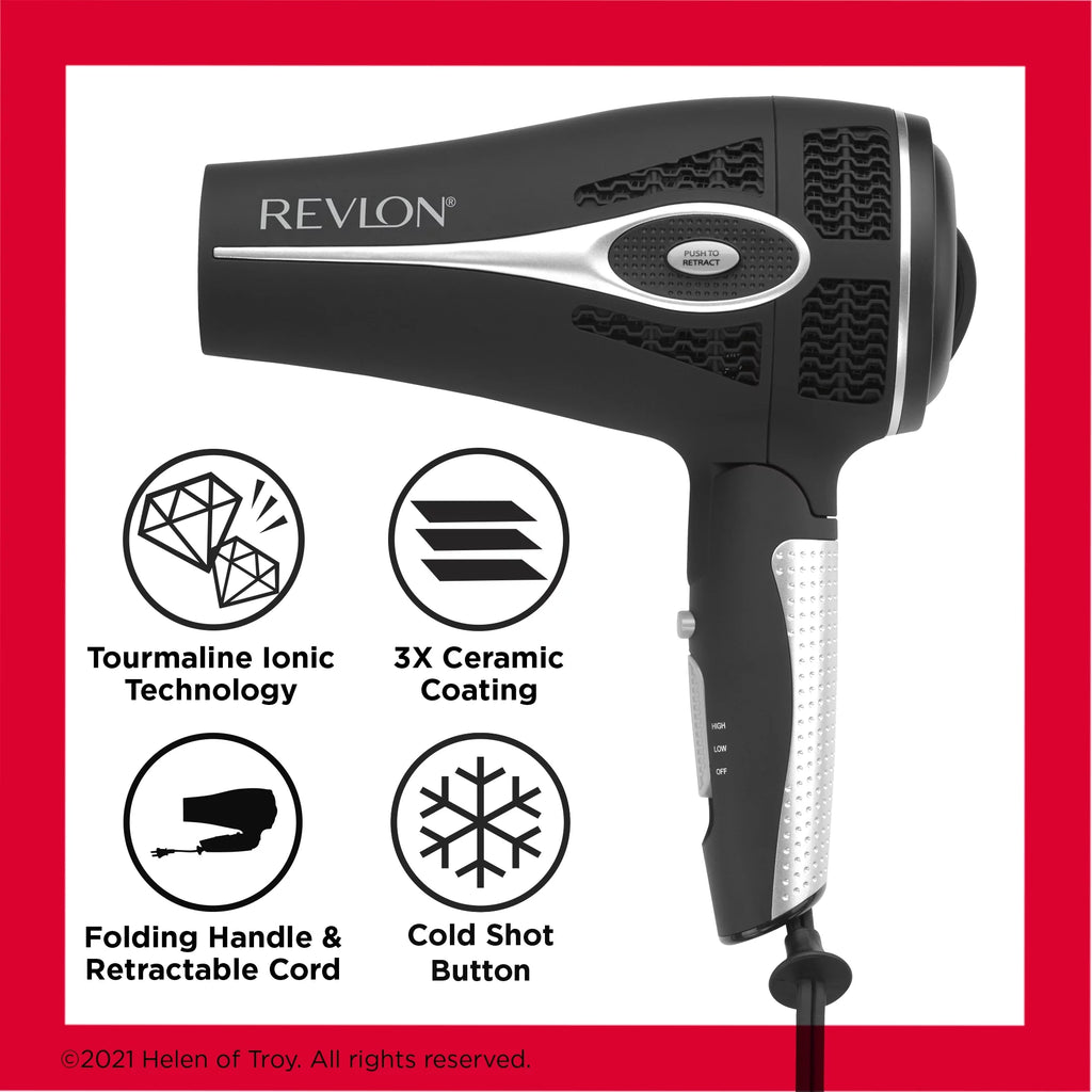 Ceramic Hair Dryer with Retractable Cord, Black C6788