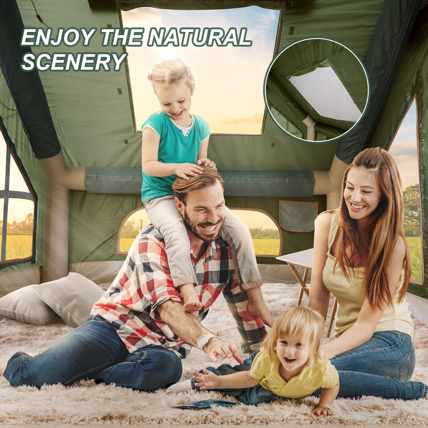 Inflatable Camping Tent with Pump and Stove Jack, 4-6 Person, Waterproof N69712