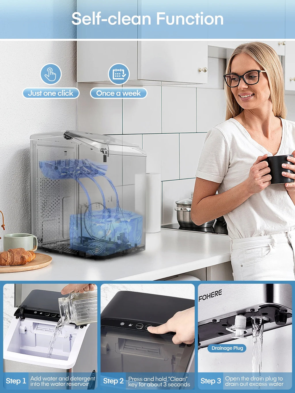 Nugget Ice Maker Countertop, Self-Cleaning, Stainless Steel, Portable with Ice Scoop and Basket S569181