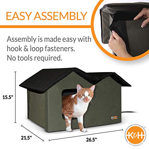 Outdoor Heated Cat House for Two, Olive K16577