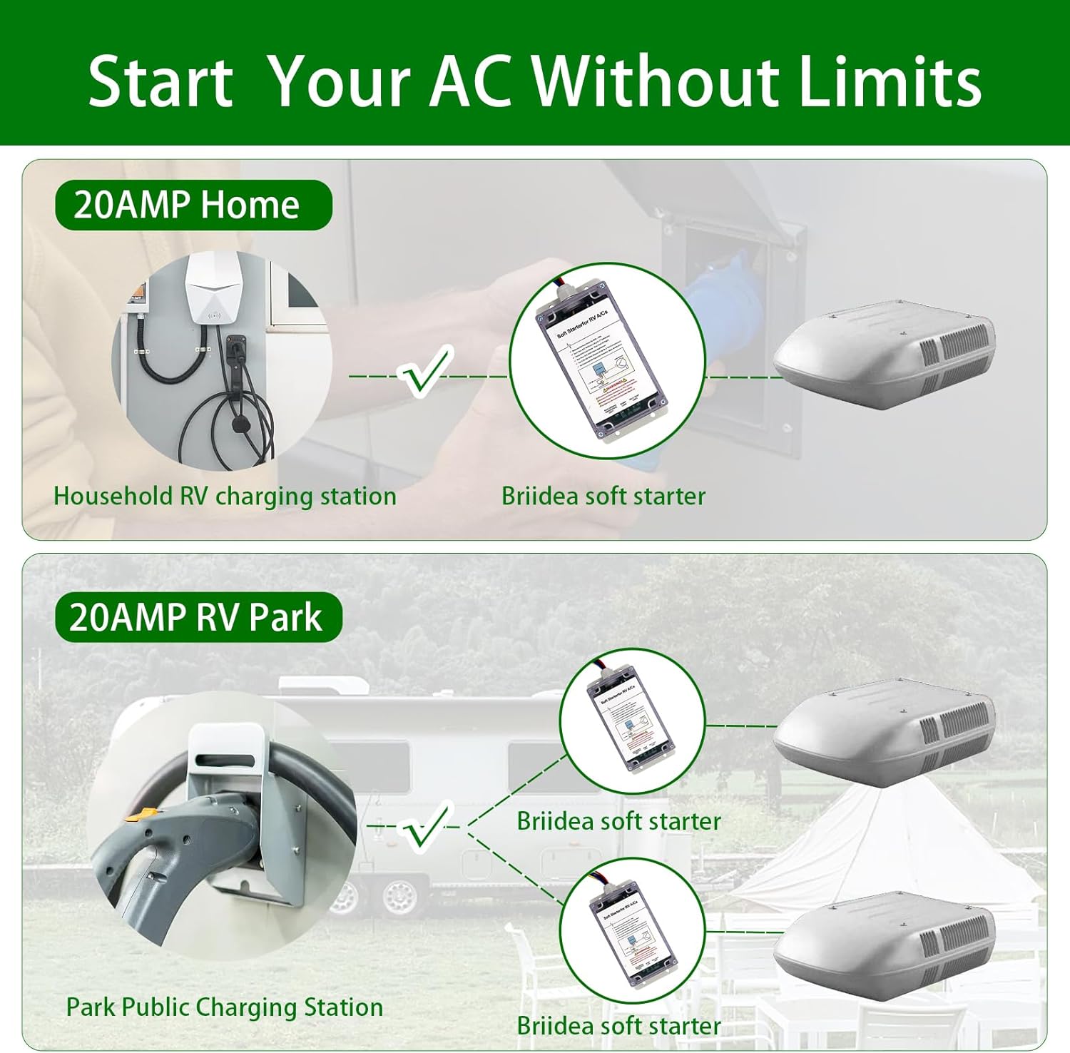 Soft starter for RV air conditioners and appliances K633