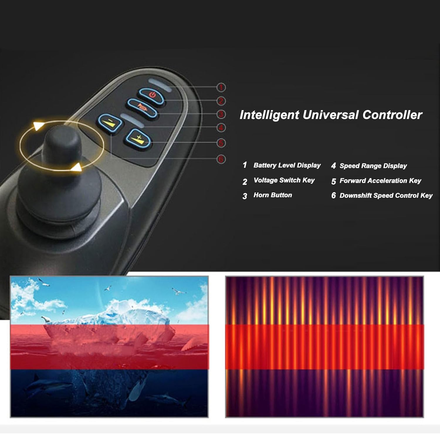 Wheelchair Joystick Controller, 4 Keys, Adjustable Speed and Brake, 24V DC V82125